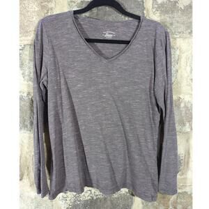 GH Bass Womens V Neck‎ Long Sleeve Heathered Brown Cotton T Shirt Top Size L